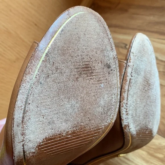 Lauren Ralph Lauren 7-1/2 camel leather high heel open toe buckle ankle booties - Picture 9 of 11